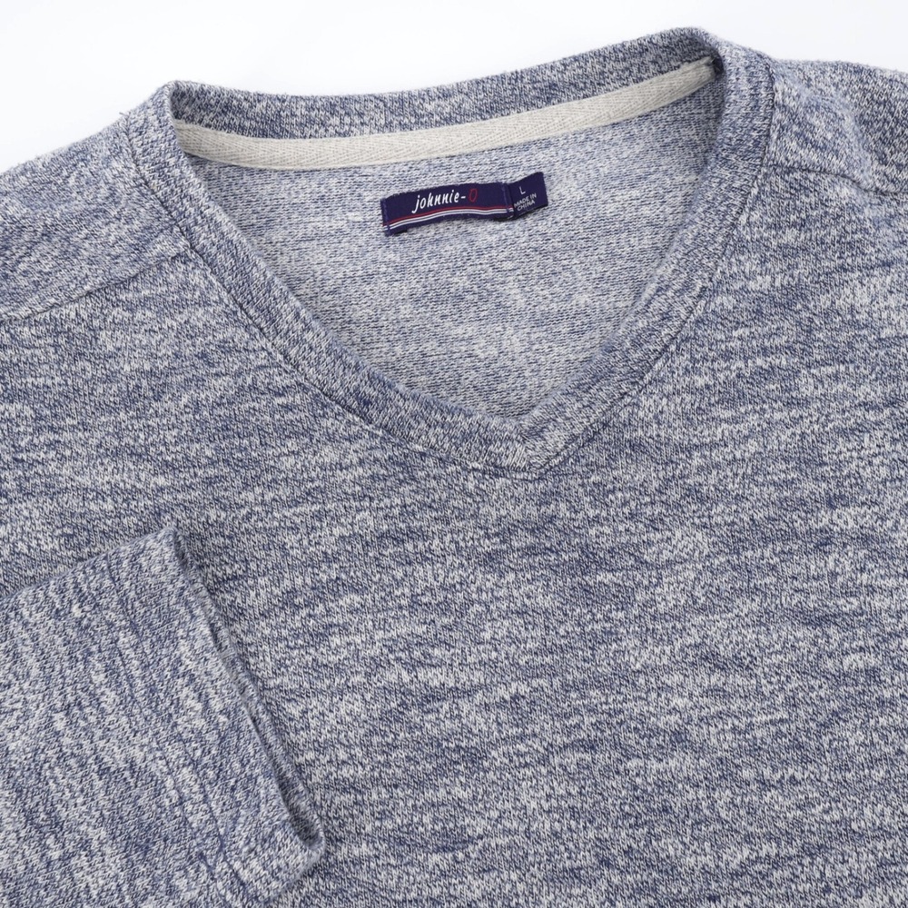 Johnnie-O V-Neck Heathered Knit Pullover Blue Mens Large Long Sleeve